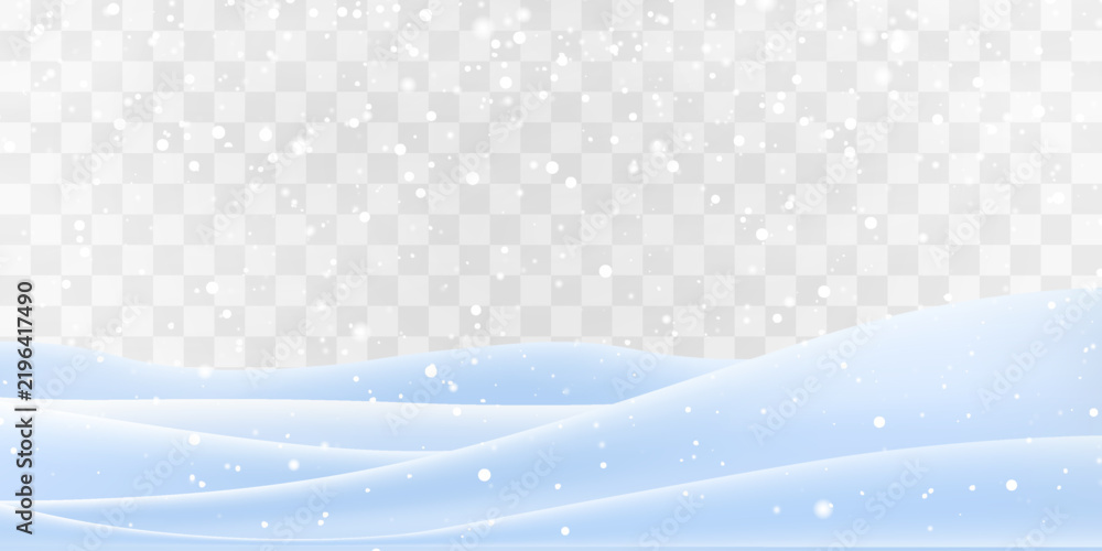 Obraz premium Vector snowfall, realistic snowdrift hill for winter background. Snow landscape decoration, frozen hills isolated on png background. Christmas snowy scene, white mounds and snow pile.