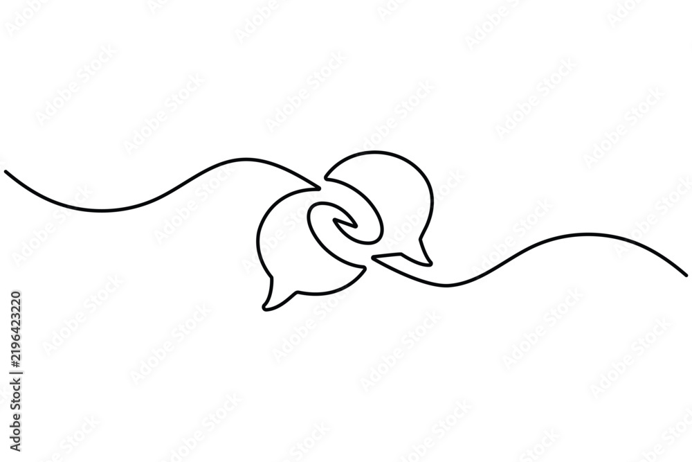 Fototapeta premium Chat speech bubbles one line art featuring editable stroke and minimalist design