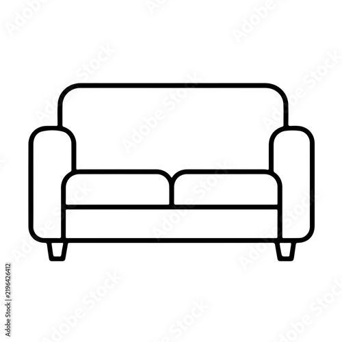 Two Seat Sofa Outline Icon with Straight Armrests