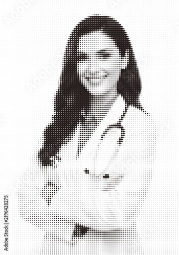 Woman silhouette portrait created with a halftone dot pattern effect isolated on transparent background, illustration