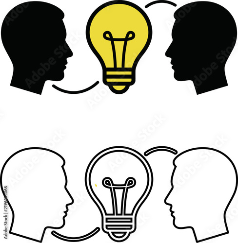 People exchanging innovative ideas and inspiration with a glowing lightbulb symbolizing creative thinking and collaboration