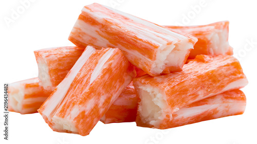 Foto Isolated pile of delicious imitation crab sticks, also known as surimi seafood s