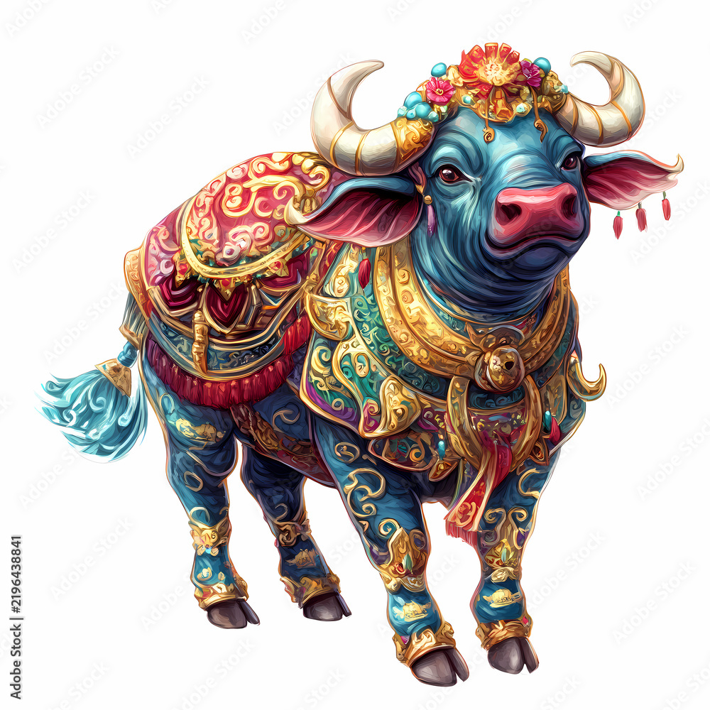 Fototapeta premium Ornate Bull in Traditional Chinese Armor