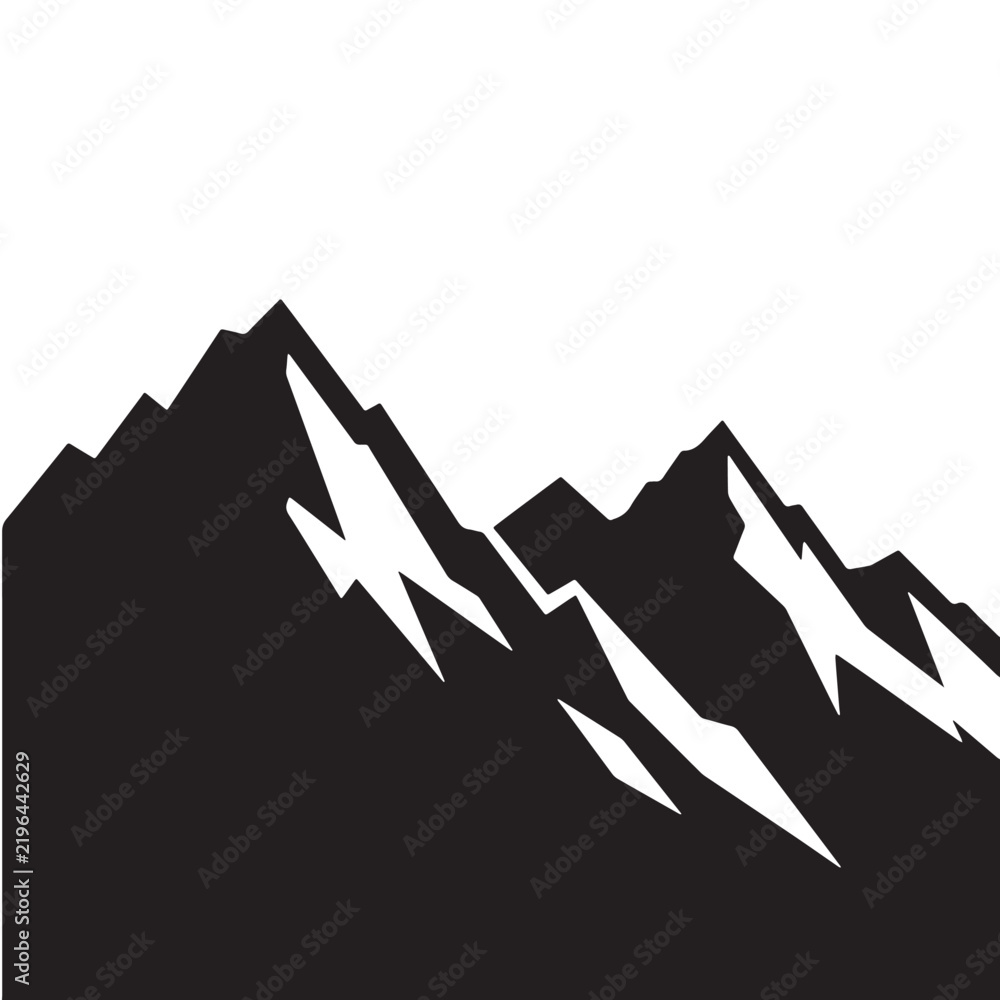Fototapeta premium Black Mountain Peaks range Silhouette Vector, High Quality Illustration on White Background