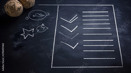 Chalk checklist on blackboard planning task management strategy. With ia