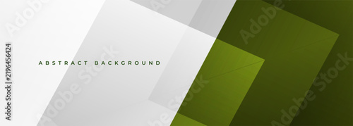 White and green modern abstract wide banner background with geometric shapes. Vector illustration