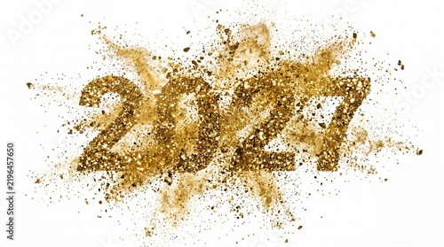 Gold glitter forming the number 2027 isolated on a white background for New Year celebration design