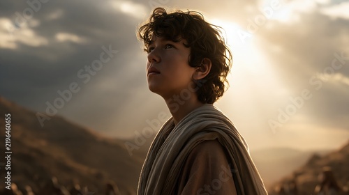 Young Jeremiah illuminated by heavenly light, known and chosen by God before birth according to divine foreknowledge.
