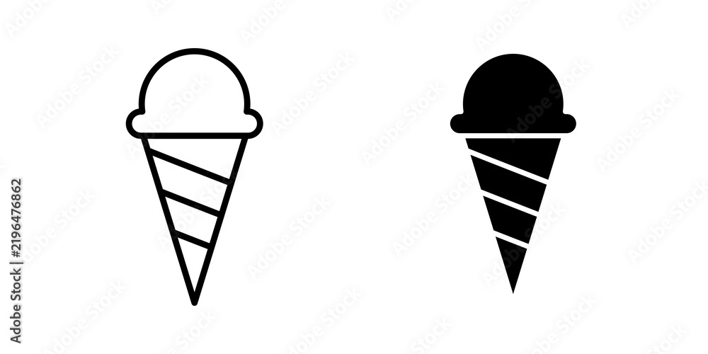 Obraz premium Ice cream cone icon flat outline in black