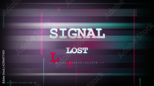 Digital glitch effect with signal lost text and chromatic aberration on a dark background