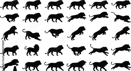 Lion Silhouette Vector Collection in Walking Running and Sitting Poses