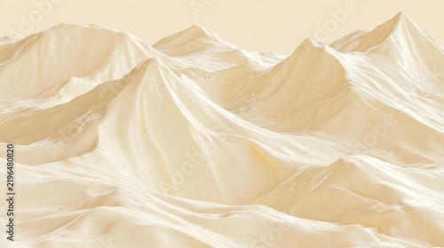 Abstract digital art piece that appears to be a 3d rendering of a mountain landscape. the background is a light beige color and the mountains are covered in a smooth, creamy texture.