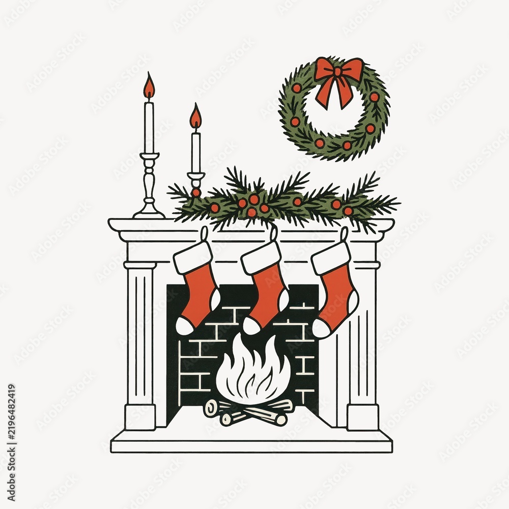 Obraz premium Cozy festive fireplace illustration