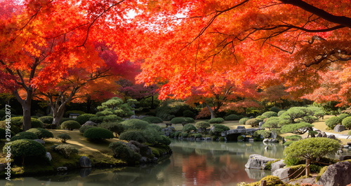 Rikugien Garden with beautiful autumn leaves, Japan,Tokyo,Bunkyo, Tokyo
