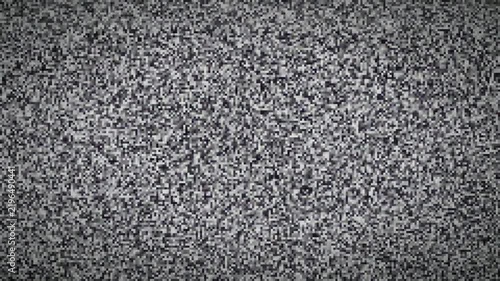 Abstract digital static noise background with flickering black and white television signal interference