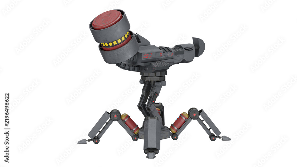 Obraz premium 3d rendering robot weapon standing on a flat surface