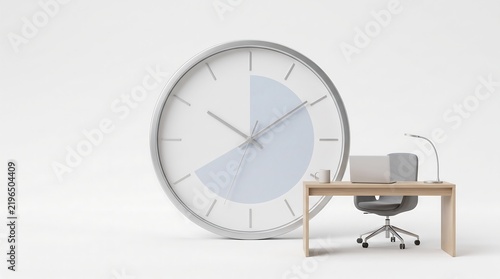Minimalist clock and office desk setup for business time management