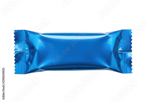 Shiny blue foil wrapped snack isolated on transparent background