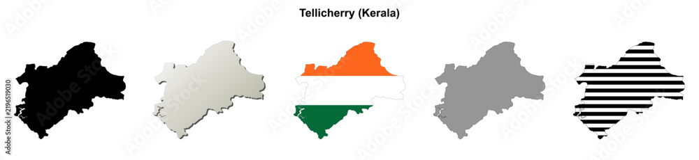 Obraz premium Tellicherry (Kerala) blank outline map set