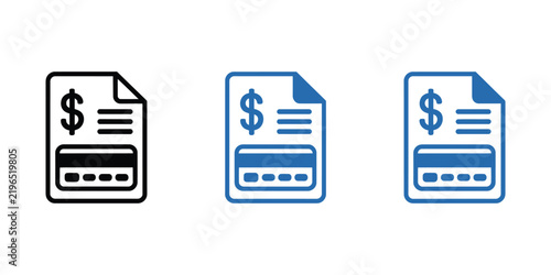 Invoice payment icons, billing documents, card payment processing, and financial record management symbols for accounting, business, and digital finance.