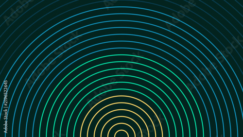 Abstract background, with concentric circular, lines in a, gradient from teal, to yellow, forming, a semi-circular pattern, on a dark background