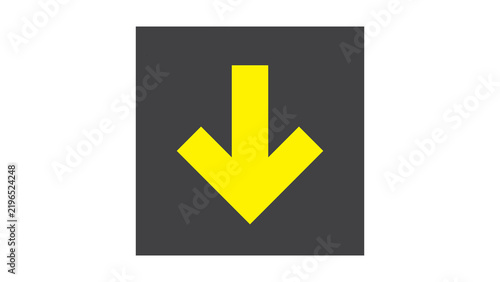 Yellow downward arrow icon on dark grey square background with down arrow download icon direction sign navigation graphic interface element indicator arrow downward marker pointer symbol