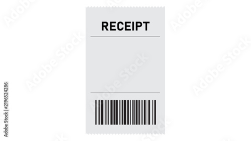 White retail receipt template featuring the word receipt printed at the top and a barcode at the bottom template purchase transaction illustration isolated business commerce shopping