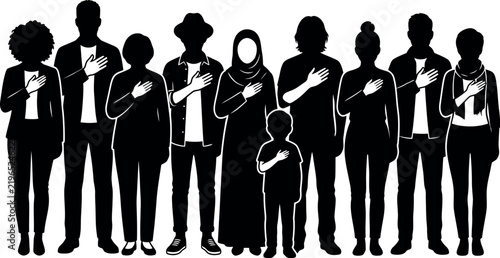 vector Silhouette Group of diverse people standing together holding signs
