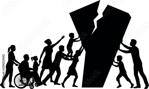 Silhouette vector black People forming 2 Femaly and lifting a large letter y together as a team Standing In Tha Opposite Direction
