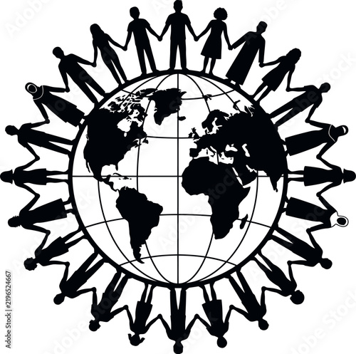 Silhouette vector People holding globe with unity symbol