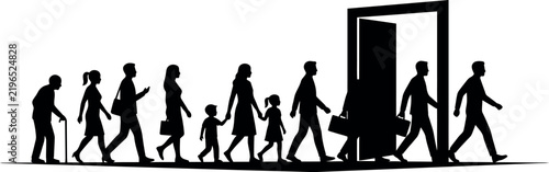 Silhouette 5 man family waving together outdoors vector icon