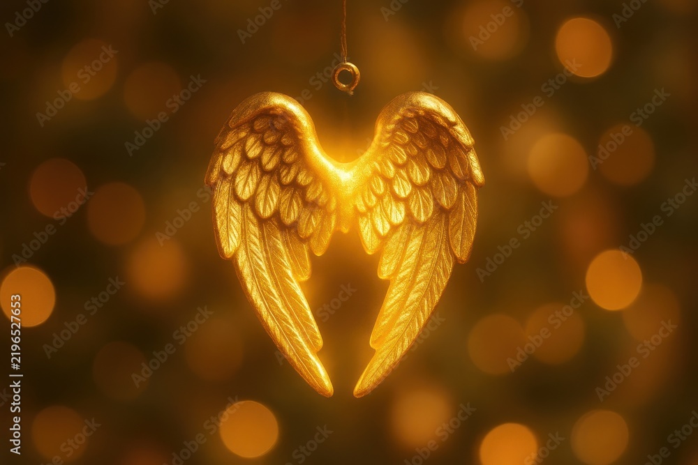 Fototapeta premium Golden angel wings glowing.