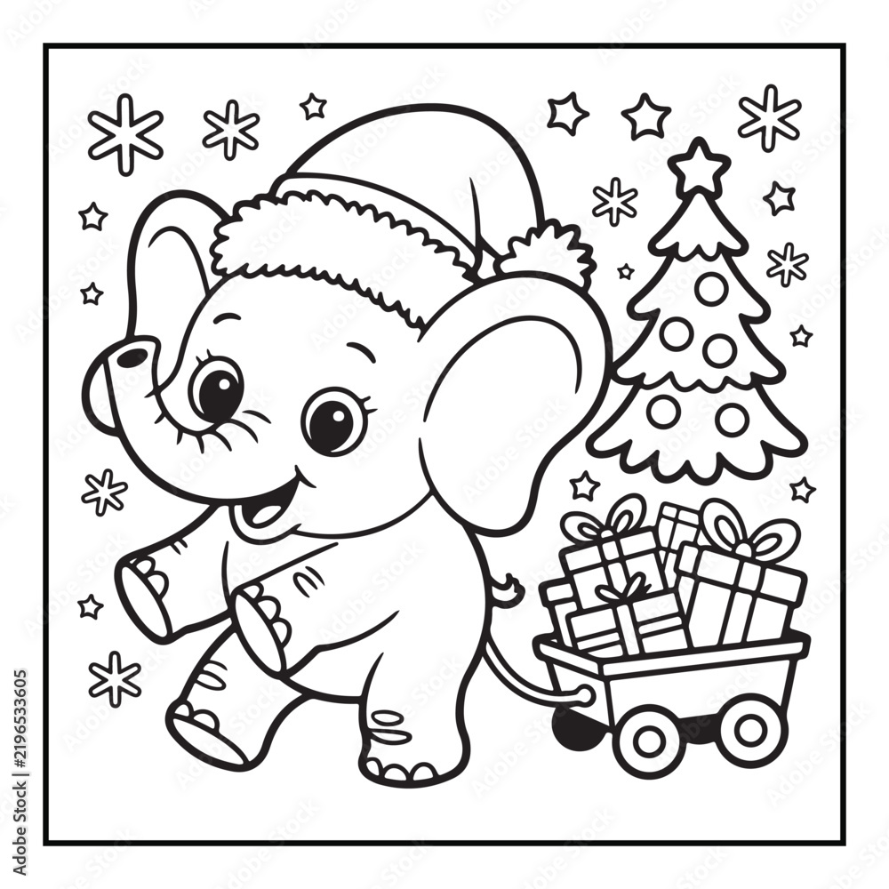 Fototapeta premium Bold-Easy Cute Christmas Coloring Pages, Vectors, Black-White, Line Art Illustration, Cute Christmas Element, Christmas Coloring Pages, Christmas Coloring Book, 8.5x8.5