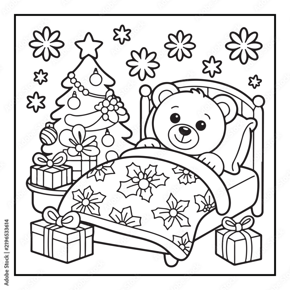 Obraz premium Bold-Easy Cute Christmas Coloring Pages, Vectors, Black-White, Line Art Illustration, Cute Christmas Element, Christmas Coloring Pages, Christmas Coloring Book, 8.5x8.5