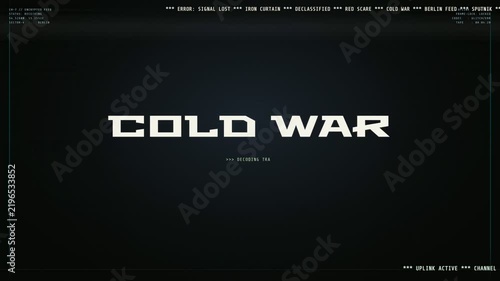 Retro Futuristic Digital Interface Displaying Cold War Text with Glitch Effects and Data Telemetry