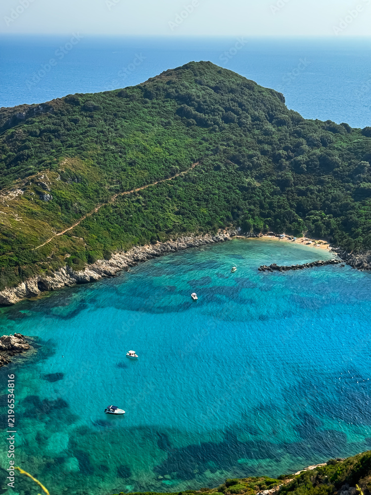Obraz premium Aerial View of Porto Timoni Twin Beach, Corfu, Greece