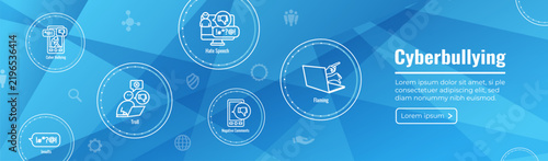 Cyber Bullying Icon Set w Web Header Banner