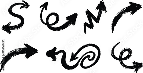 Collection of hand drawn black ink arrows isolated