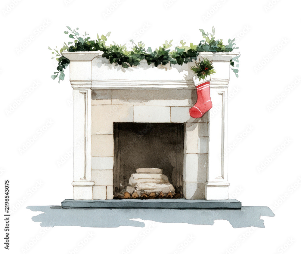 Fototapeta premium PNG Cozy festive fireplace illustration.