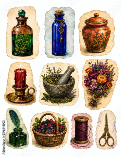 Woodland apothecary craft treasures with botanical details