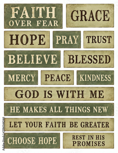 Sage green faith word blocks with vintage devotional style