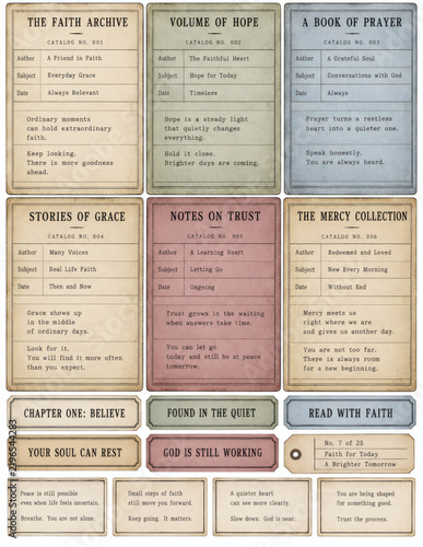Devotional library cards with prayer and scripture wording