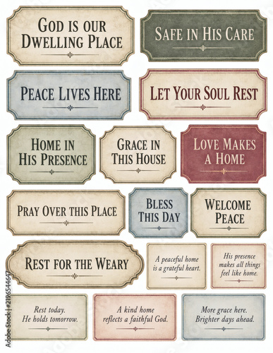 Home blessing quote cards in a nostalgic religious style