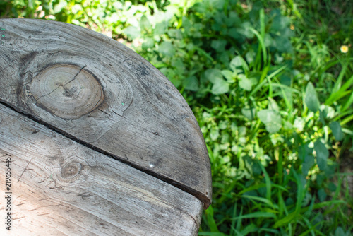 фотографія Banco de madera en un jardin de cesped verde