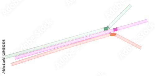Set of colorful transparent plastic drinking straws isolated on white background