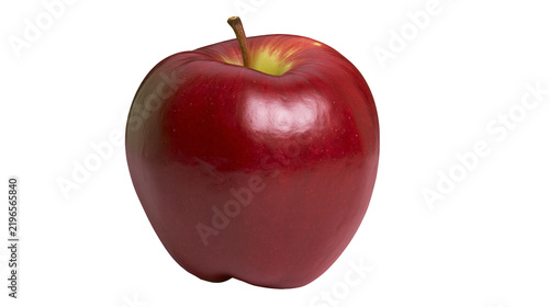 Cuadro en lienzo Isolated perfect vibrant red apple fruit with natural brown stem showing healthy