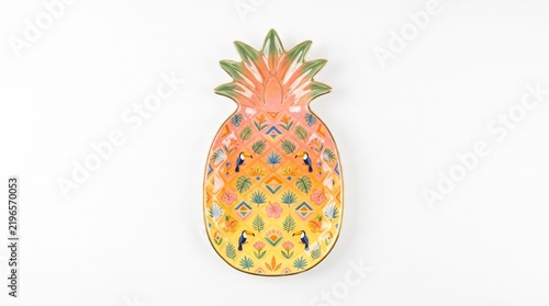 Decorative Pineapple Shaped Plate with Tropical Toucan and Floral Designs