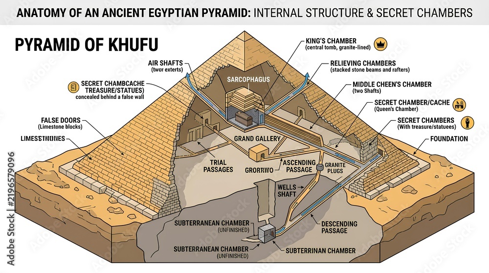 Fototapeta premium Internal structure diagram of the Great Pyramid of Khufu.
