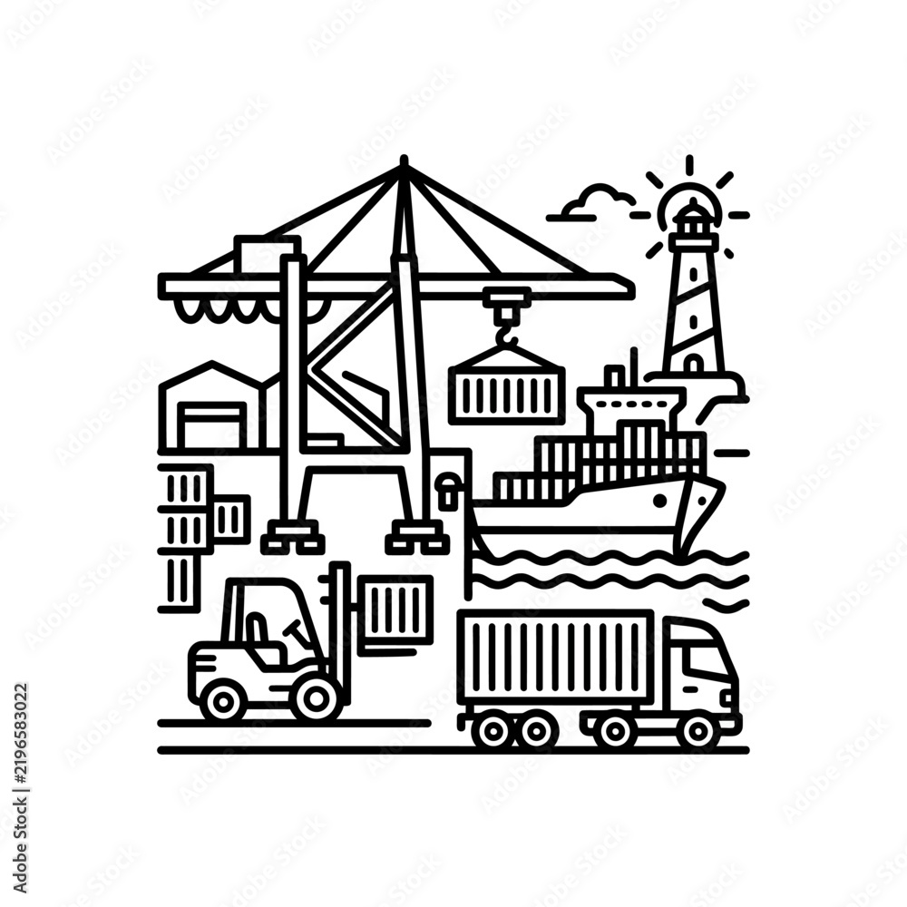 Obraz premium Logistics and Port Operations Outline Icon Illustration
