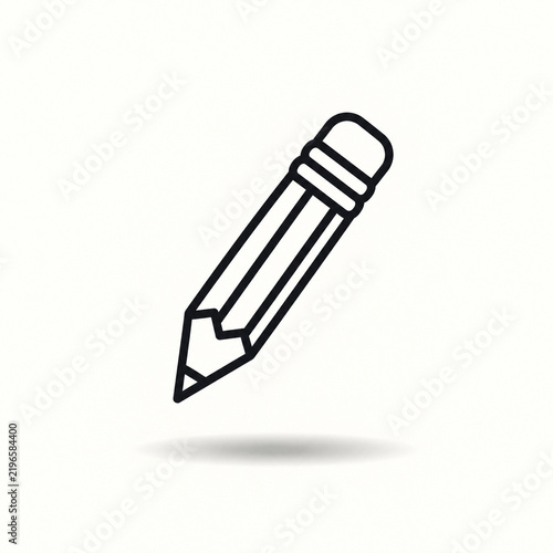 Minimal black line art pencil floating above a soft shadow on an off white background